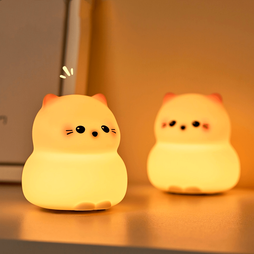 Guardian Kitty Silicone Night Light – Smart Cat LED Bedlight with Patting Sensor, USB Rechargeable, 3 Brightness Levels, 30-Minute Timer, Warm Soft Glow, Perfect for Kids’ Rooms, Gifts for Friends & Family, Bedroom Lights, GLOOPRO