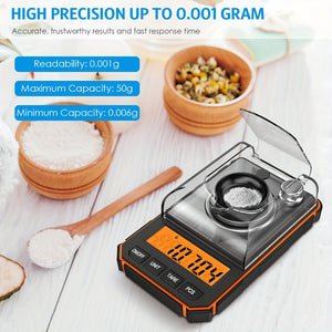 Professional 0.001g Portable Mini Digital Scale - 50g Calibration Weights Included (No Battery Needed)