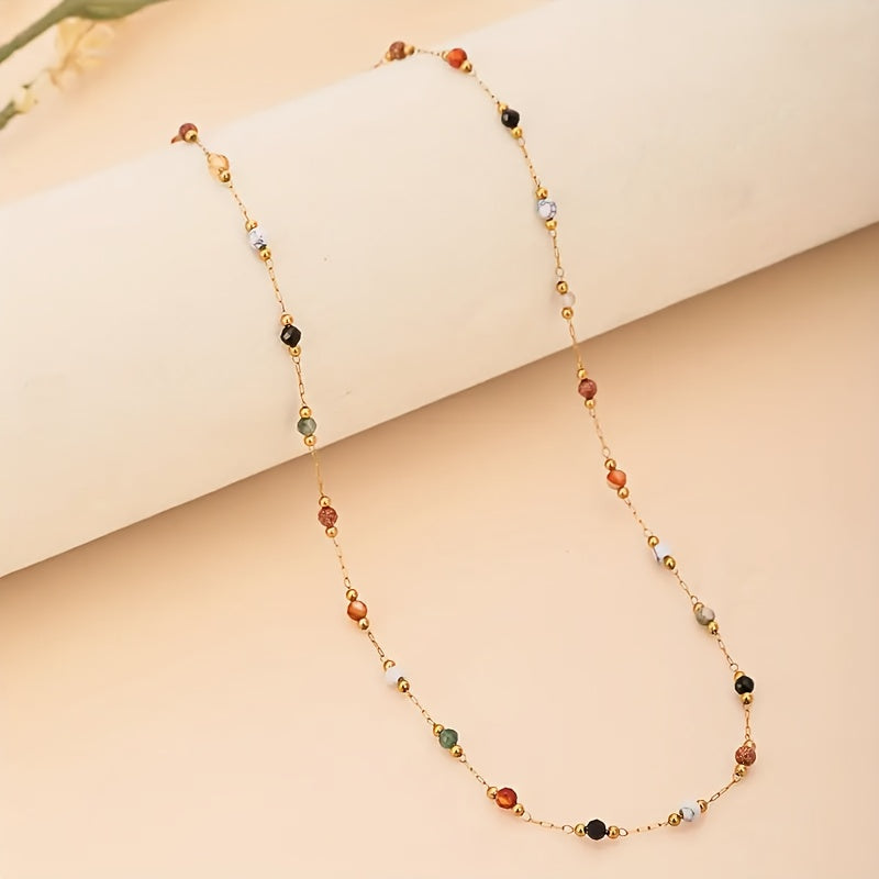 Luxurious Stainless Steel & Natural Stone Necklace - Durable, Water-Resistant, and Hypoallergenic Jewelry for Casual Attire, Casual Attire, and Special Occasions