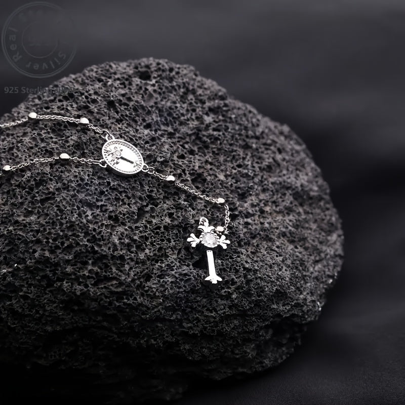 925 Sterling Silvery Religious Holy Cross Men'S Fashion Necklace For Party, Holiday, Daily Wear, Gift, Christmas, Thanksgiving Gift