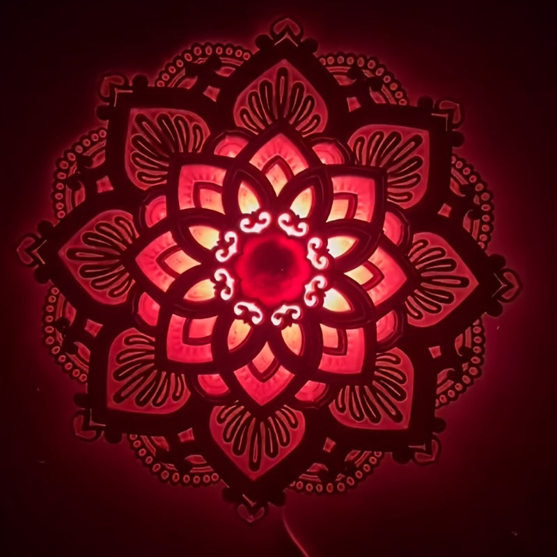 1pc Mandala Yoga Room Night Light LED Multi-Layer Wooden Creative Lotus-Shaped Atmosphere Light Living Room Bedroom Bathroom Kitchen Wall De