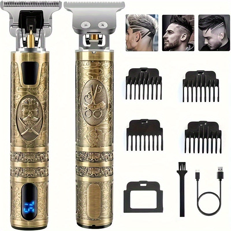 Men's Ultimate Grooming Kit: Precision T-Blade, Cordless Hair & Beard Trimmer, USB Charging, LCD, Ideal Gift