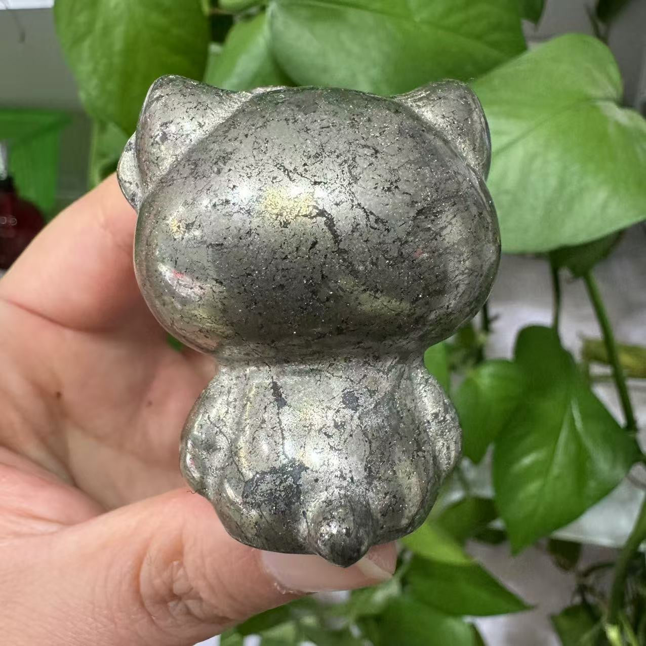 Hand Carved Pyrite Hello Kitty Crystal Cat