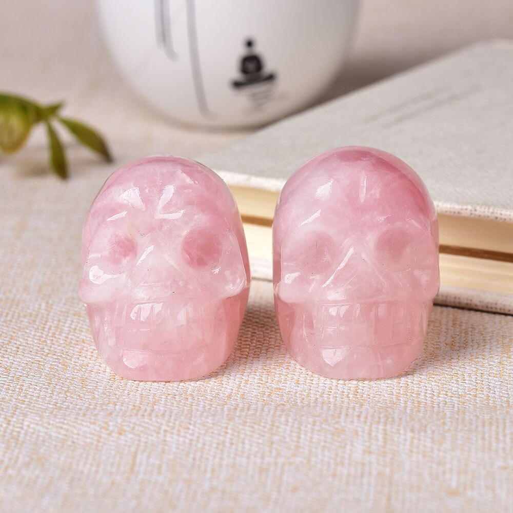 2 inch Natural Rose Quartz Handmade Carved Skull Crafts Figurine Crystal Healing Home Decor Ornament Polished Art Collectible