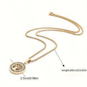 1pc Retro Sacred Tree Of Life Pendant Necklace, Stainless Steel Inlaid Zirconia Men's Necklace Suitable for Daily Wear