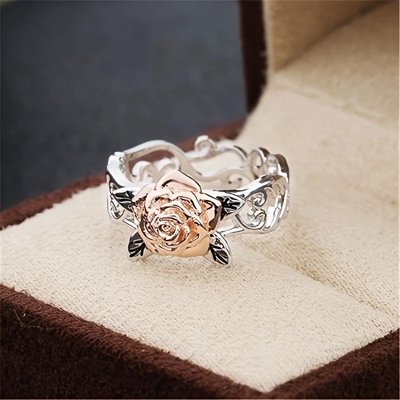 1pc New Double Color Rose Ring Men's Flower Engagement Wedding Jewelry