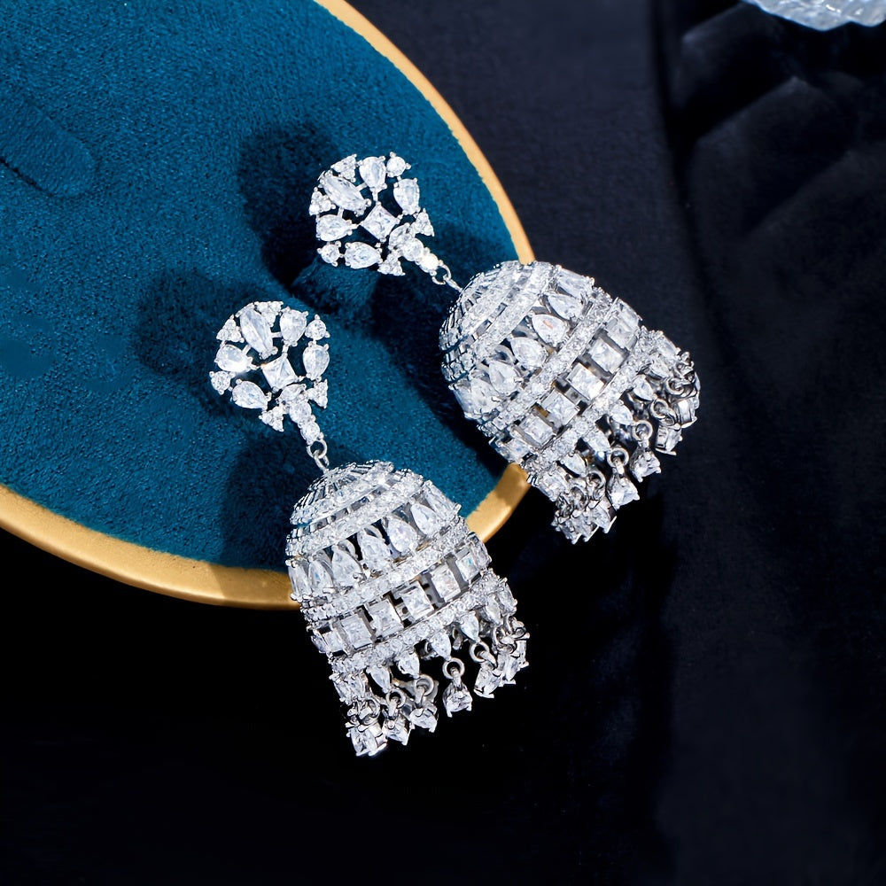 Exquisite Dangling Drop Chunky Zirconia Statement Luxury Long Chandelier Bridal Wedding Earrings for Women