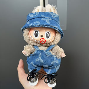 17cm doll clothes in various colors, suspenders and pants suits, DIY doll accessories suitable for Labubu dolls