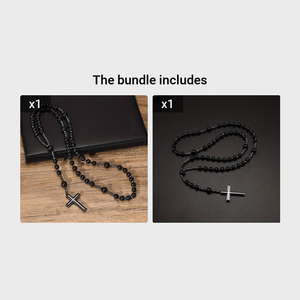 1pc Natural Stone 8mm Tiger Eye Stone Rosary Black Gallstone Cross Men's Raw Stone Necklace