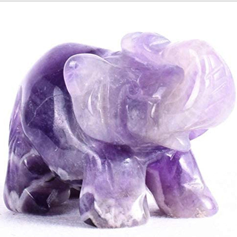 Hand Carved Healing Gemstone Amethyst Crystals 1.5" Guardian Elephant Figurines Statues