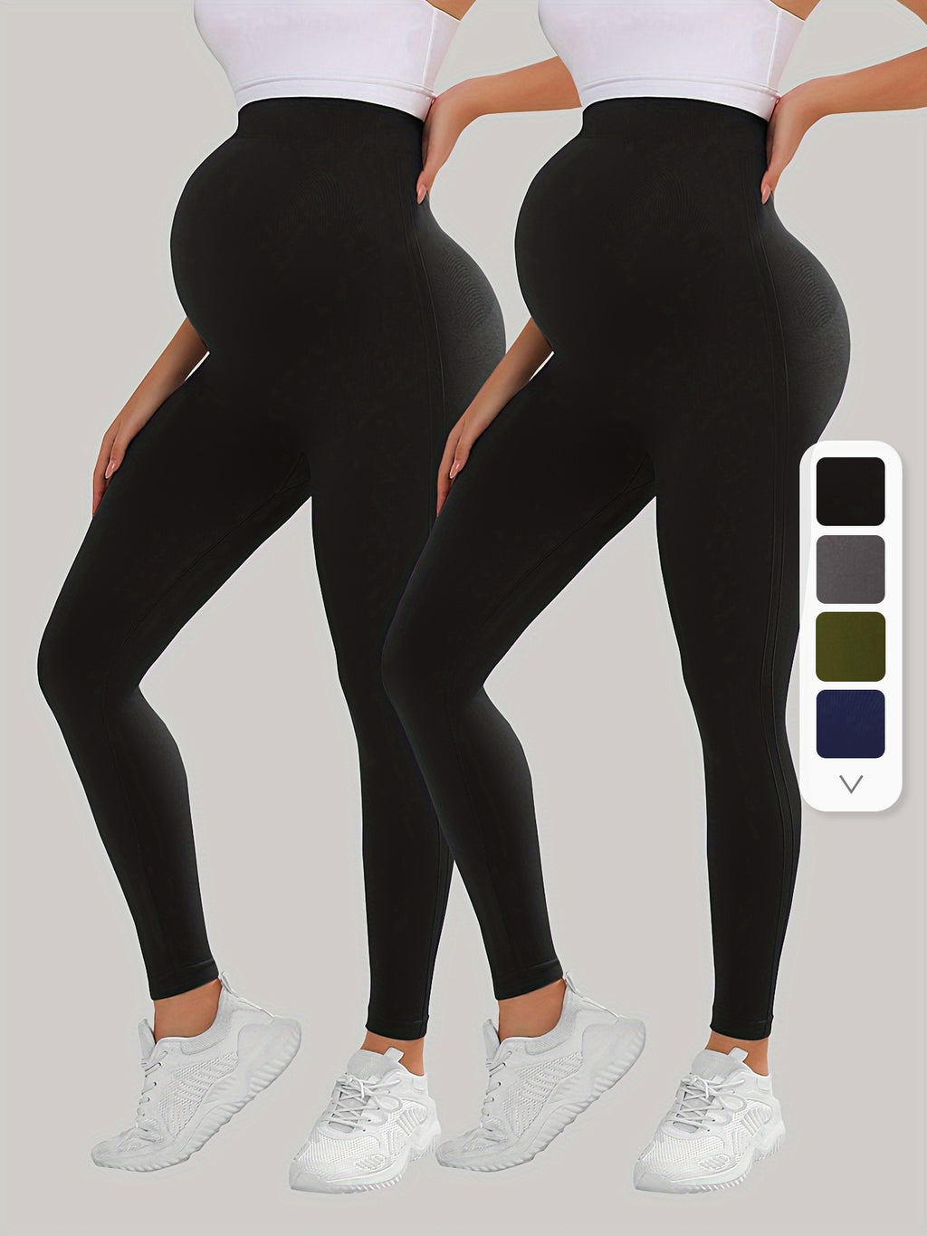 [Tummy Control Leggings] 2pcs High Waist Tummy Control Maternity Leggings - Breathable Softness Butt Lifting Thigh Slimmer