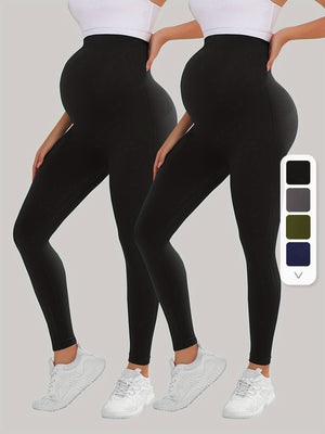[Tummy Control Leggings] 2pcs High Waist Tummy Control Maternity Leggings - Breathable Softness Butt Lifting Thigh Slimmer
