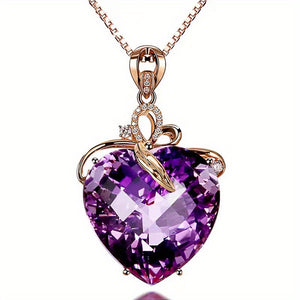 Heart Shaped Amethyst Pendant Necklace Plated With 18k Gold Colored Gemstone Necklace Love Amethyst Good Choice For Female Friends