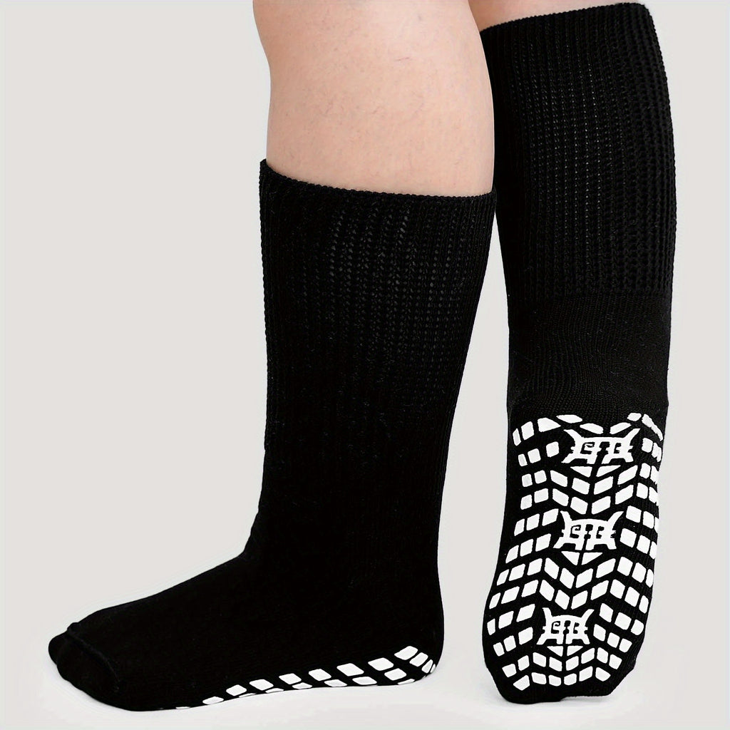 [3 Pairs Diabetic Socks] 3 Pairs Non Slip Diabetic Socks for Men Women, Extra Wide Calf Socks for Swollen Feet, Hospital Socks with Gripper, Size 10-13, White