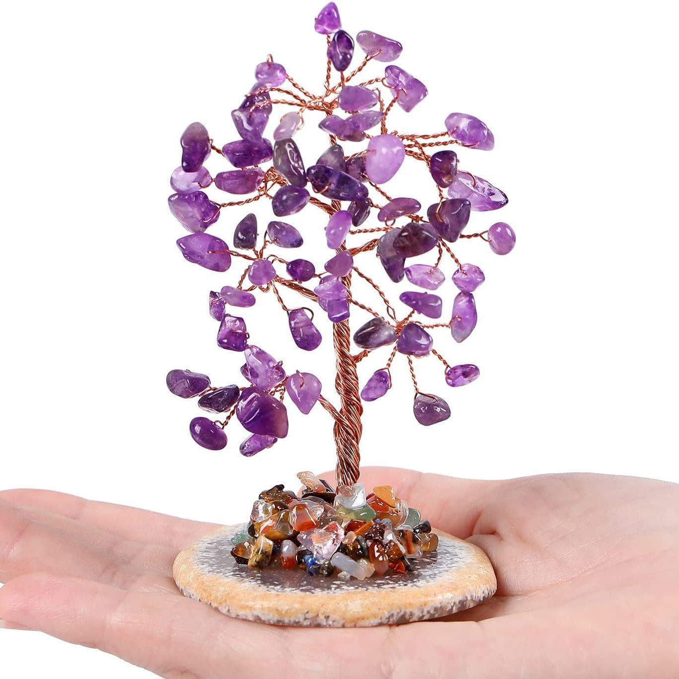 Crystal Tree Amethyst Crystal Tree Natural Agate Slice Base Polished Gemstone Money Tree Home Office Desk Crystal Decor Lucky Crystal