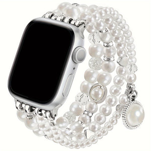 V-MORO 2024 Boho Bracelet Pearl Bracelet Bands Compatible with Apple Wath Bands 38mm 40mm 41mm 42mm 44mm 45mm Women, Natural Pearl Beaded Charms Pretty Straps Dressy Designer Jewelry Stretchy iWatch Bands for Series 10 9 8 7 6 5 4 3 2 1 SE
