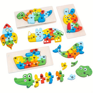 3D Children's Montessori Wooden Cartoon Animal Car Puzzle For Children's Dinosaur Education Puzzle 1 Piece - Perfect Gift For Boys And Girls