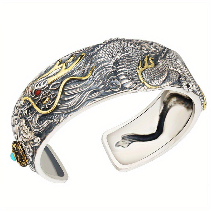 Carved Dragon Beast Open Bracelet, Classic Exquisite Retro Domineering Wrist Accessories For Men