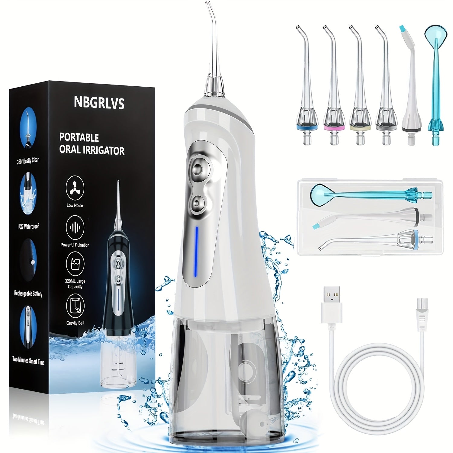 NBGRLVS Water Flosser for Teeth Cleaning, 6 Modes 6 Tips And Storage Case Water Dental Flossers Cordless 10.82oz Rechargeable Portable Oral Cleaning Teeth And Gums Protection