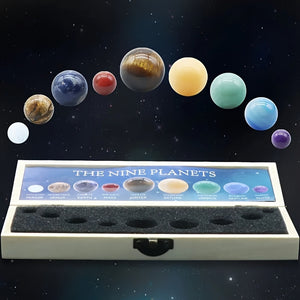 Solar System Planet Balls - Set of 9 Natural Crystal Gemstone Ornaments for Desk & Home Decor, Ideal Gift for Astronomy Lovers