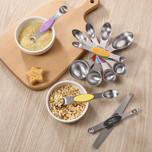 9pcs Stainless Steel Magnetic Measuring Spoons - Dual Sided for Liquid and Dry Ingredients - Fits in Spice Jars - Perfect for Measuring Accu