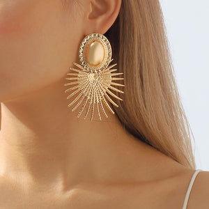 Strong Personality Designed Sector Shaped Tassel Earrings Alloy Material