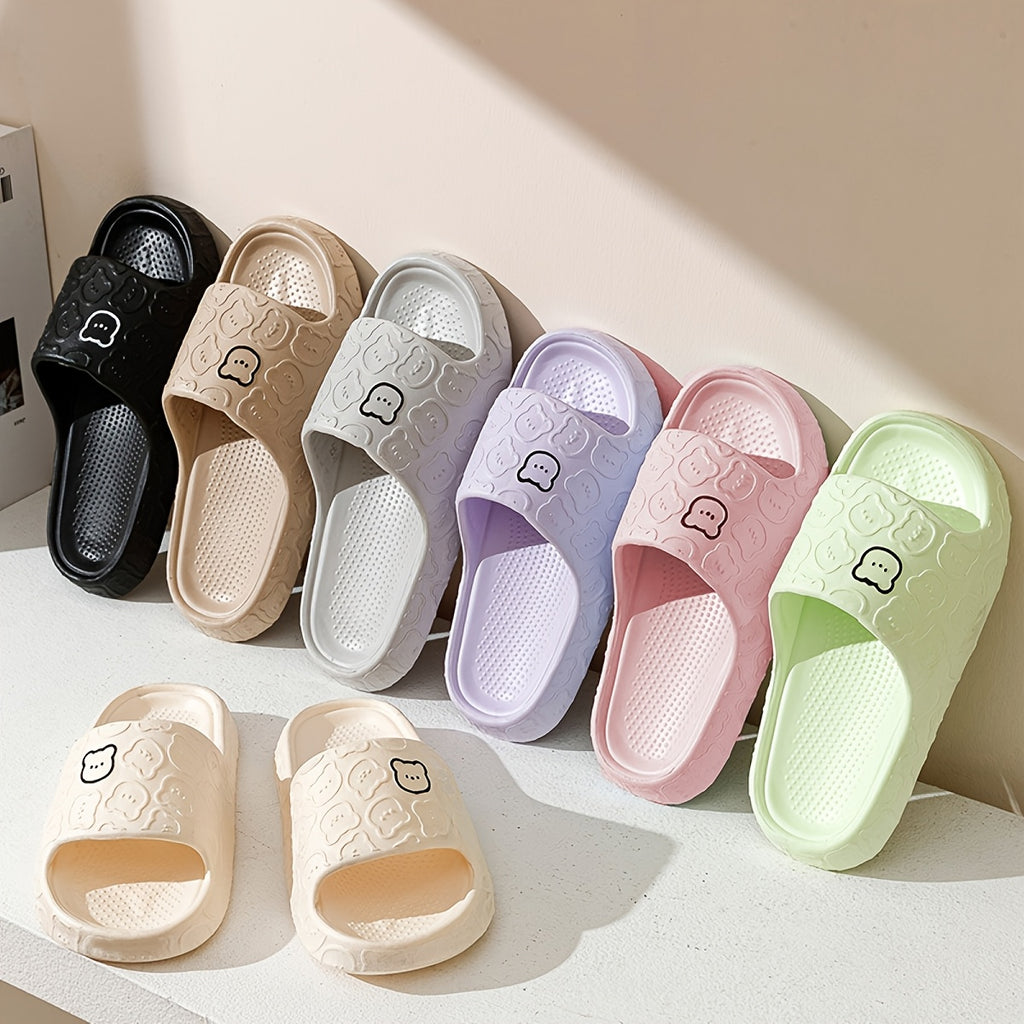 ASHALI Cute Bear Breathable Men'S Soft Slippers, All-Season Indoor Home Use for Couples, Bathroom Slippers