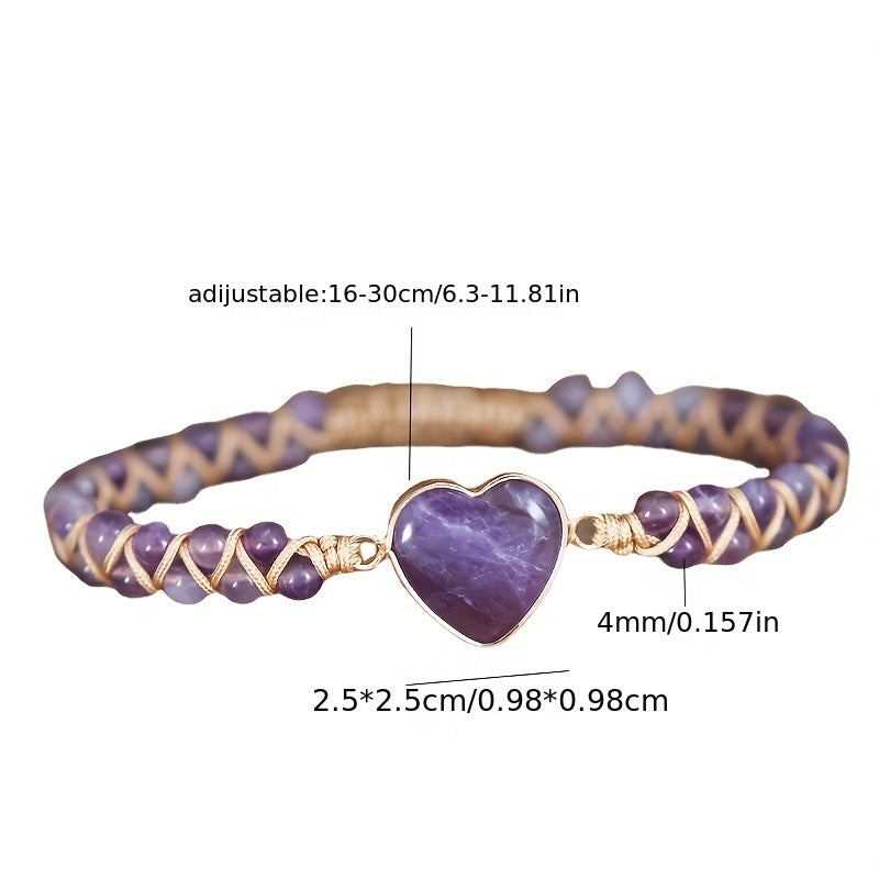 1pc Trendy Amethyst Double Layer Purple Heart Beads Bracelet For Men, Holiday Birthday Gift For Boyfriends Girlfriends