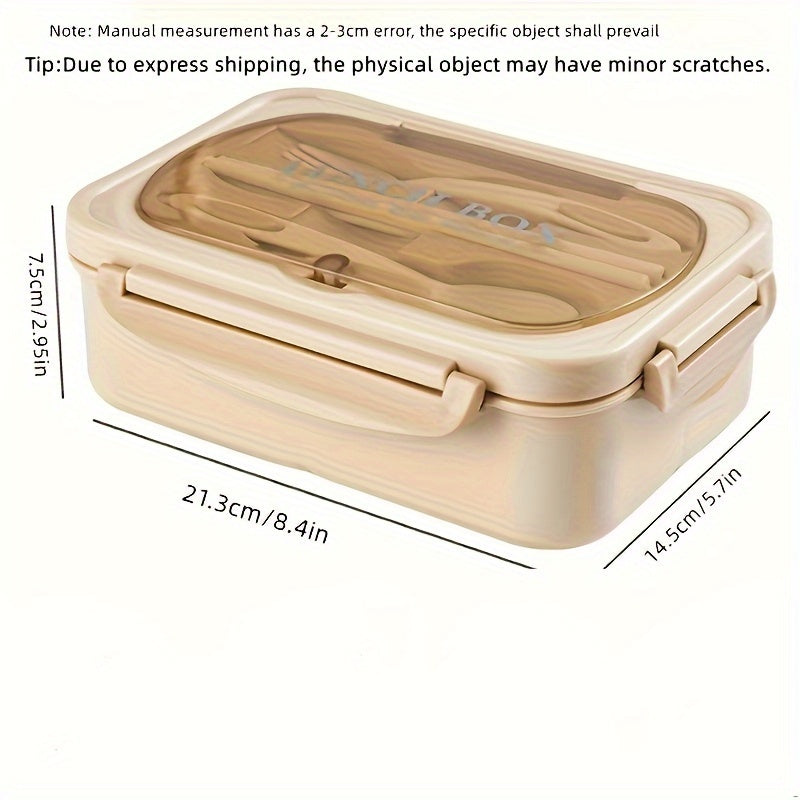 1pc 33.81 oz Lunch Box With Tableware For Office Workers, Square Divided Microwave Oven Bento Box, Leakproof Food Container,  Hand Wash, For