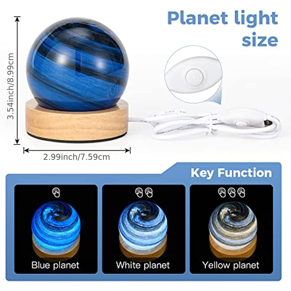 1pc 3D Moon Glass Lamp, USB Powered Planet Mini Night Light With Wooden Stand, Decorative Ambient Table Lamp For Kids Girls Boys Friends Bir