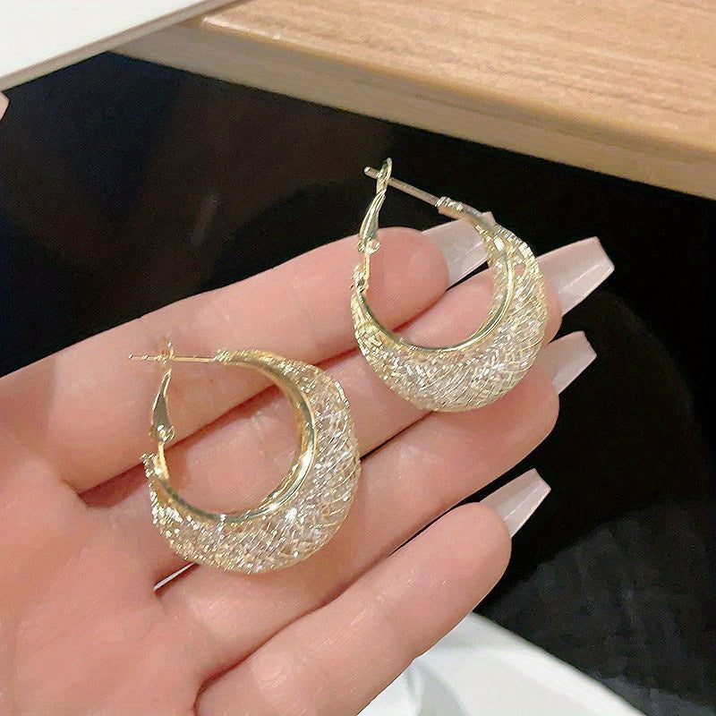 Luxurious Mesh Hoop Earrings Sparkling Golden Alloy 18K Gold Plated Hoop Earrings , Fashion Women Earring Jewelry Gifts