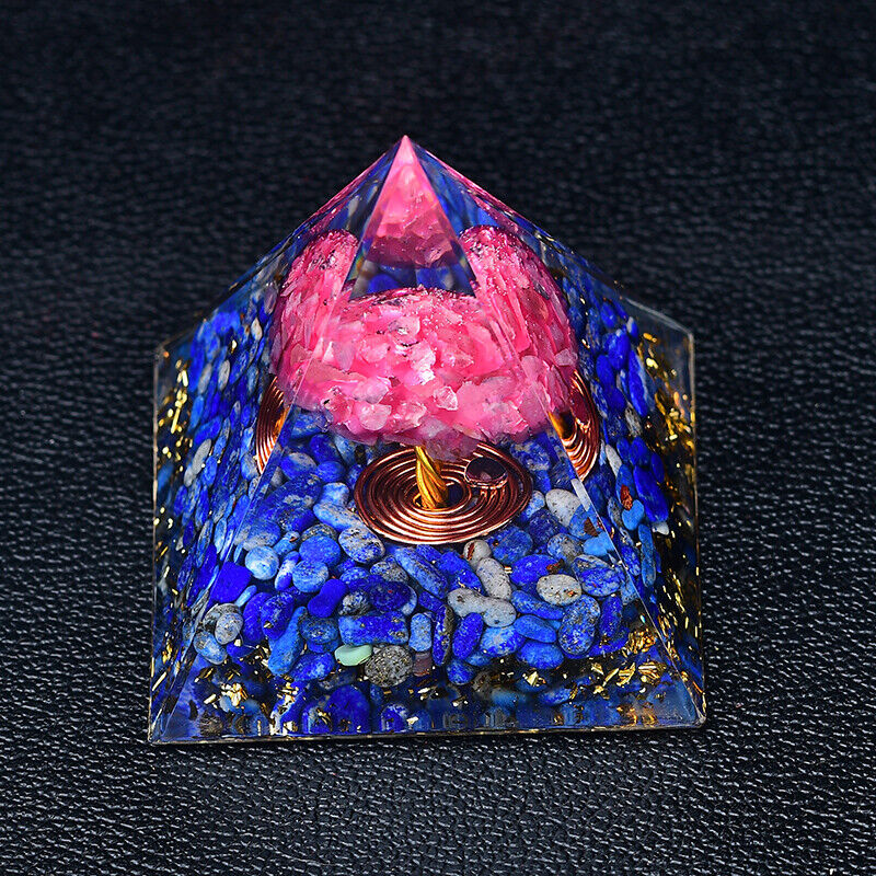 Lapis Orgone Pyramid Cherry Blossom Tree of Life Pink Quartz Reiki Meditation