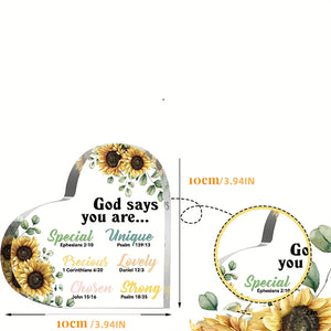 1pc, Sunflowers Gifts For Women Christian Gift For Office Inspirational Gift Prayers Religious Gift Scripture Motivational Gift Flower Decor Positive Table Decor Keepsake Paperweight (Sunflower)