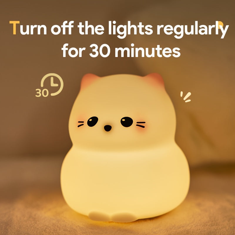 Guardian Kitty Silicone Night Light – Smart Cat LED Bedlight with Patting Sensor, USB Rechargeable, 3 Brightness Levels, 30-Minute Timer, Warm Soft Glow, Perfect for Kids’ Rooms, Gifts for Friends & Family, Bedroom Lights, GLOOPRO