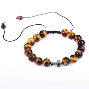 Natural Tigers Eye Quartz Reiki Crystal Cross Fashion Chakra Bracelet Adjustable