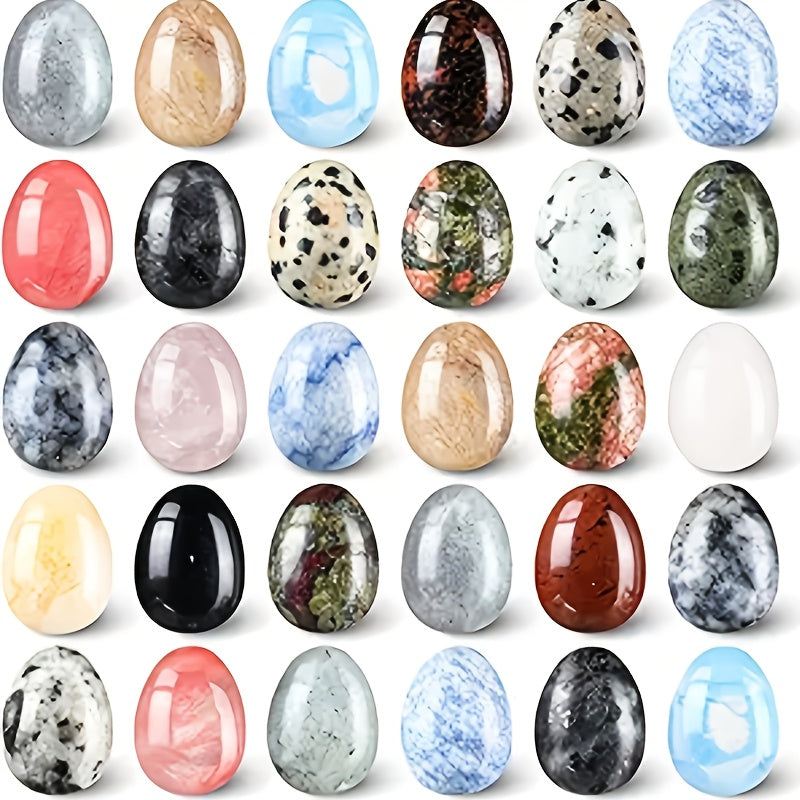 10/20/30pcs Polished Natural Crystal Eggs Shape Stones Set - Assorted Gemstone Eggs for Jewelry Ornaments and Perfect Easter Decorations