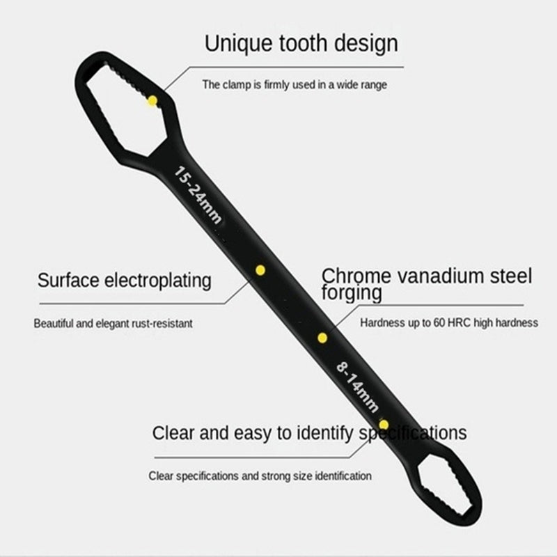 1PC 3-24mm Multifunctional Double Head Wrench, Household Tools Universal Self-tightening Adjustable Special-shaped Wrench Portable Hand Tool