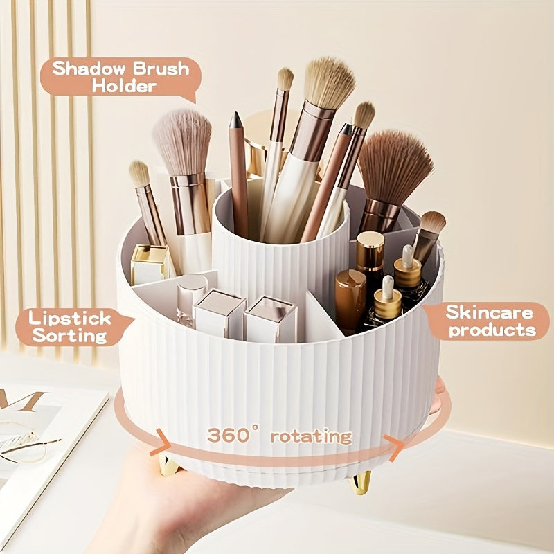 360° Rotating Makeup Organizer - 1pc Plastic Cosmetic Storage with 5 Compartments - Multi-Functional Holder for Brushes, Lipsticks, Skin Car
