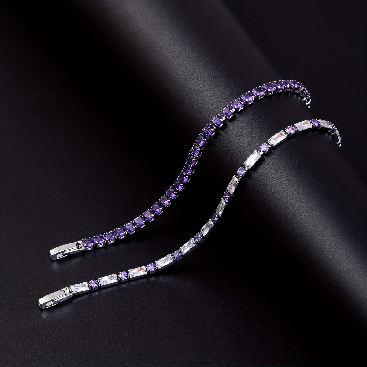 2pcs Trendy Shiny Purple Zircon Bracelets For Men, Gift For Family And Friends, Holiday Birthday Gift For Boyfriends / Girlfriends