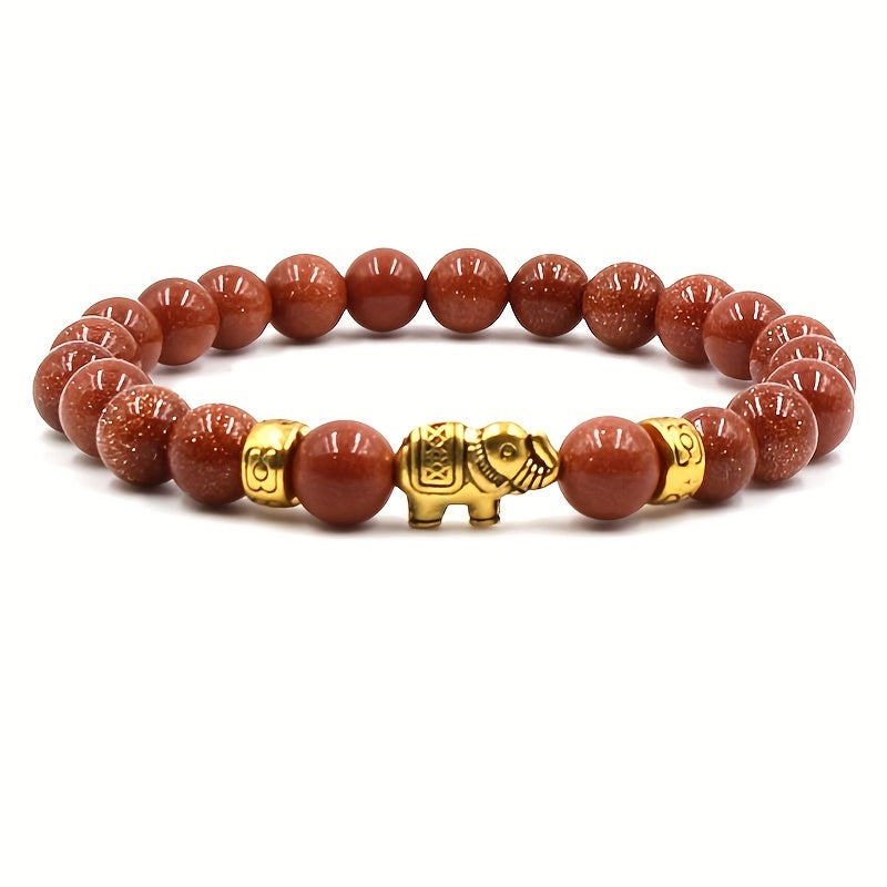 4pcs Natural Stone Elephant Bracelet Sandstone, Tiger Eye Stone, Volcanic Stone, White Pine Stone, Meditation Jewelry