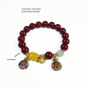 1pc Natural Ore Cinnabar Bracelet Auspicious Three Treasures Ethnic Style Bracelet