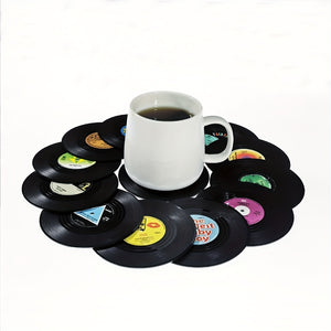 6pcs, Non-Slip Vinyl Record Coasters with Holder - Heat Insulated Cup Mat for Home and Room Decor - Drinkware Accessories