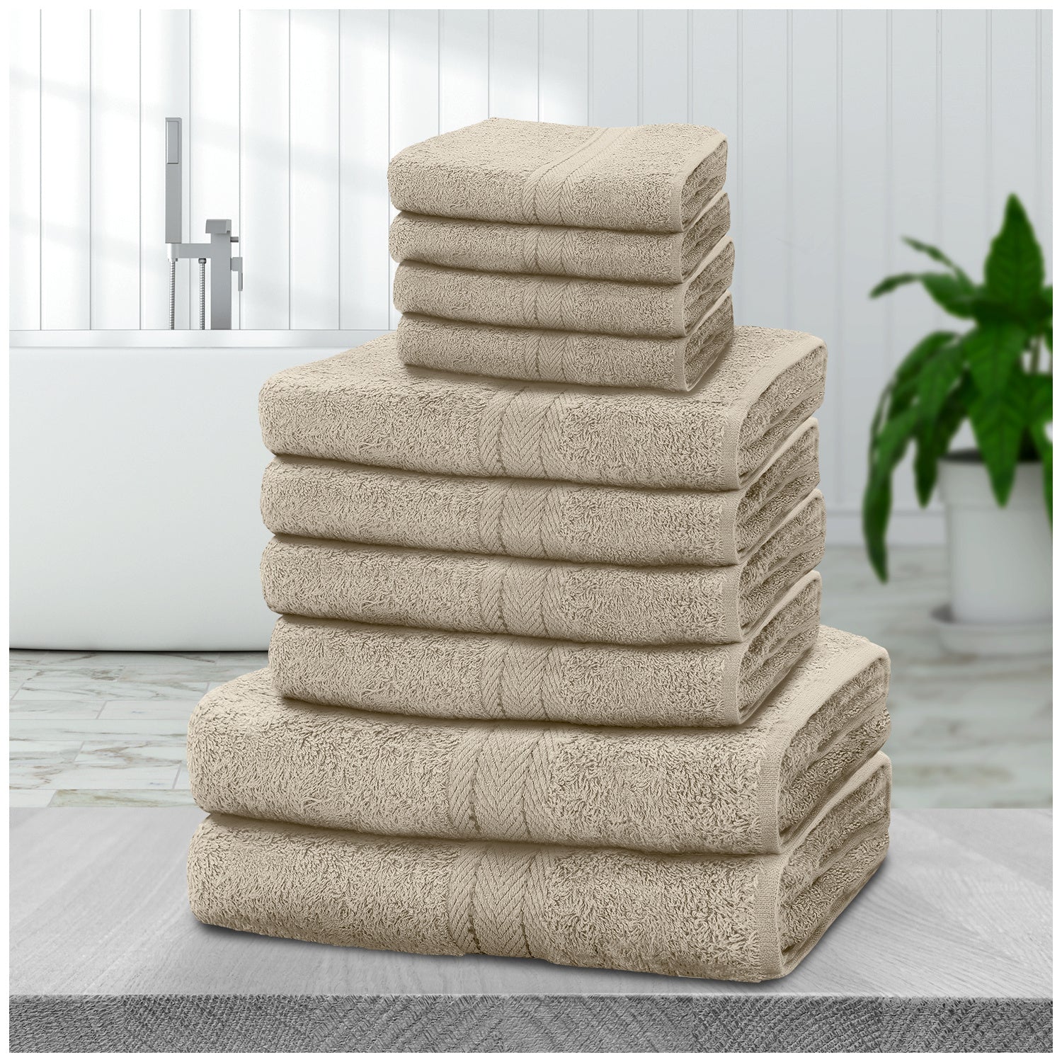 10pcs Towel Bale Set | Luxurious 100% Cotton Towels Family Pack | Quick-Drying, Highly Absorbent & Ultra-Soft Fabric | Includes 4 Face Towels, 4 Hand Towels, 2 Bath Towels | Available in 16 Elegant Colours | Ideal for Home, Gym, Spa, or Beach Use | Durabl