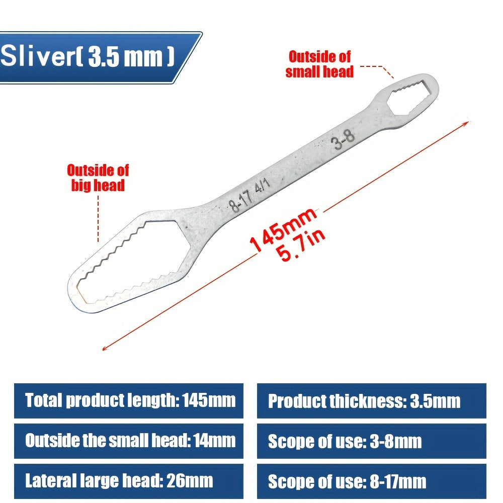 1pc 3.5mm Thickness 8-22mm Universal Torx Wrench Self-tightening Adjustable Glasses Wrench Board Double-head Torx Spanner Hand Tools For Fac