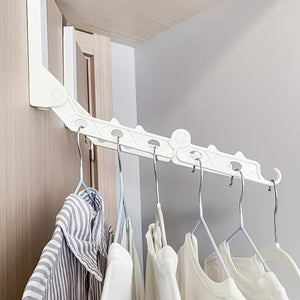 1pc Folding Clothes Drying Rack, Portable Over-The-Door Hook Hanger, Space-Saving Wardrobe Balcony Bathroom Clothes Hanging Rack Accessory f
