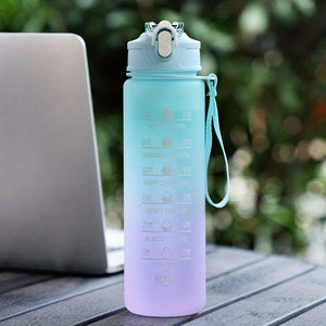 Stay Hydrated & Motivated With This Gradient Color Motivational Water Bottle - Time Marker, Leakproof, BPA-Free & Cute Stickers Included !