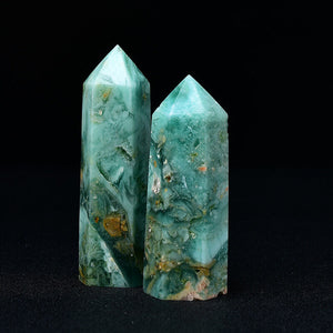 Green Silky Fluorite Crystal Tower Reiki Healing Meditation Chakra Points