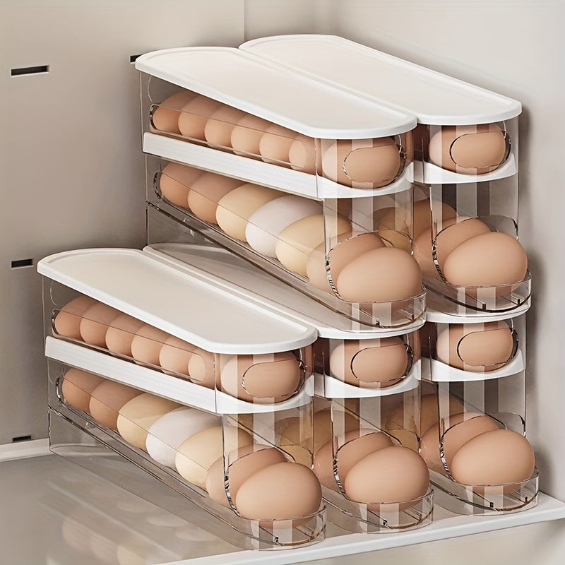 Double-Layer Rolling Egg Storage Box | Space-Saving Refrigerator Organizer for Fridge Side Door | Durable Polypropylene | Transparent, Stack