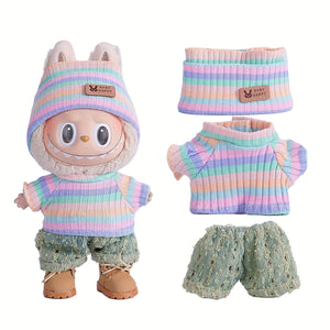 17cm Doll Clothes For Labubu With 3 Outfits - Stylish Fisherman Hat & Sweaters & Pants Or Skirt Set For 17cm Dolls, Adorable Labubu Accessories For Play & Display (Not Included Shoes & Doll)