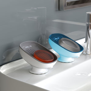 Wall-Mounted Soap Dish with Adjustable Angle - Punch-Free, Suction Cup Installation, Oval Plastic Holder with Drainage for Bathroom